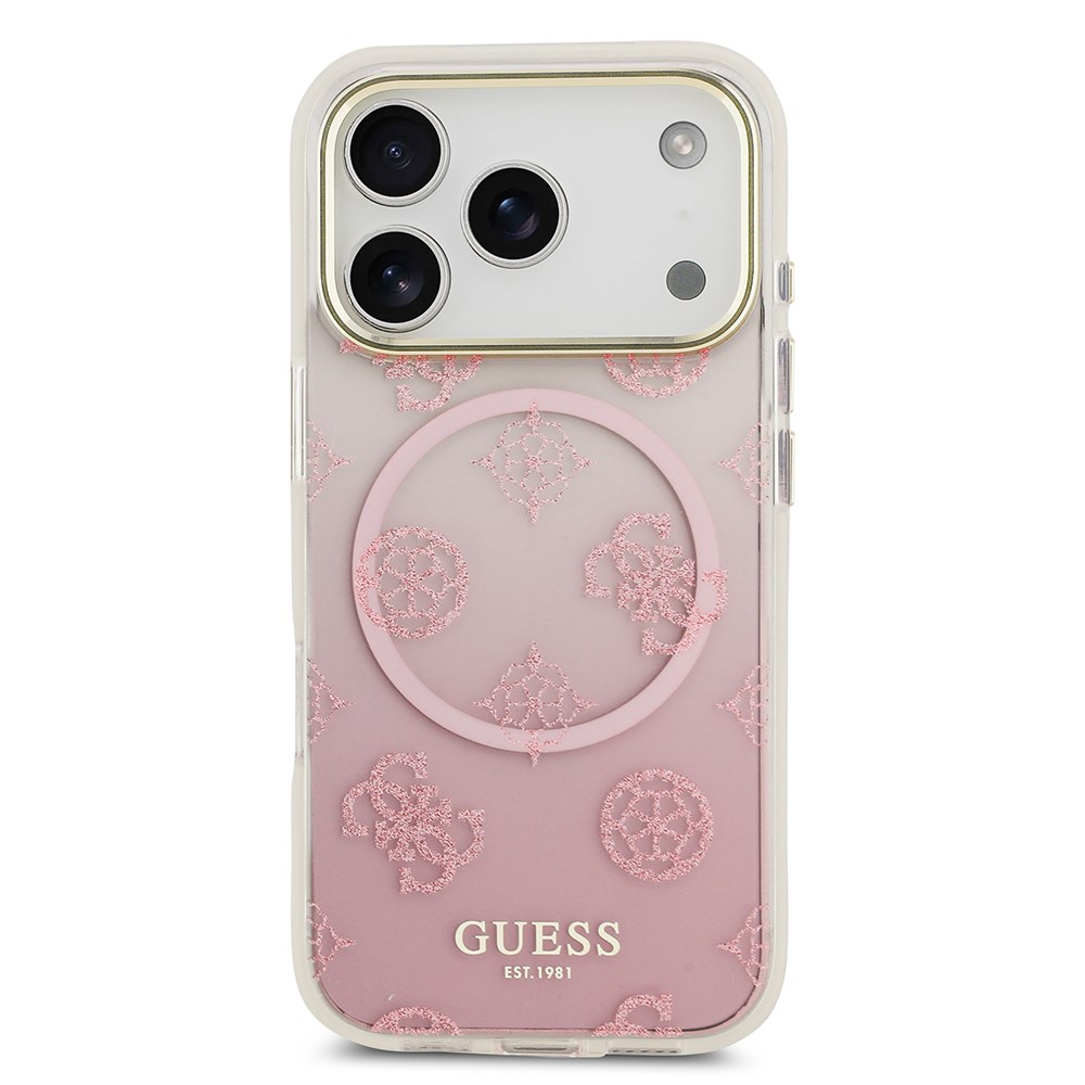 Apple iPhone 17 Pro Max Kılıf Guess Orjinal Lisanslı M-safe Şarj Özellikli Simli Peony Desenli Silikon Kapak