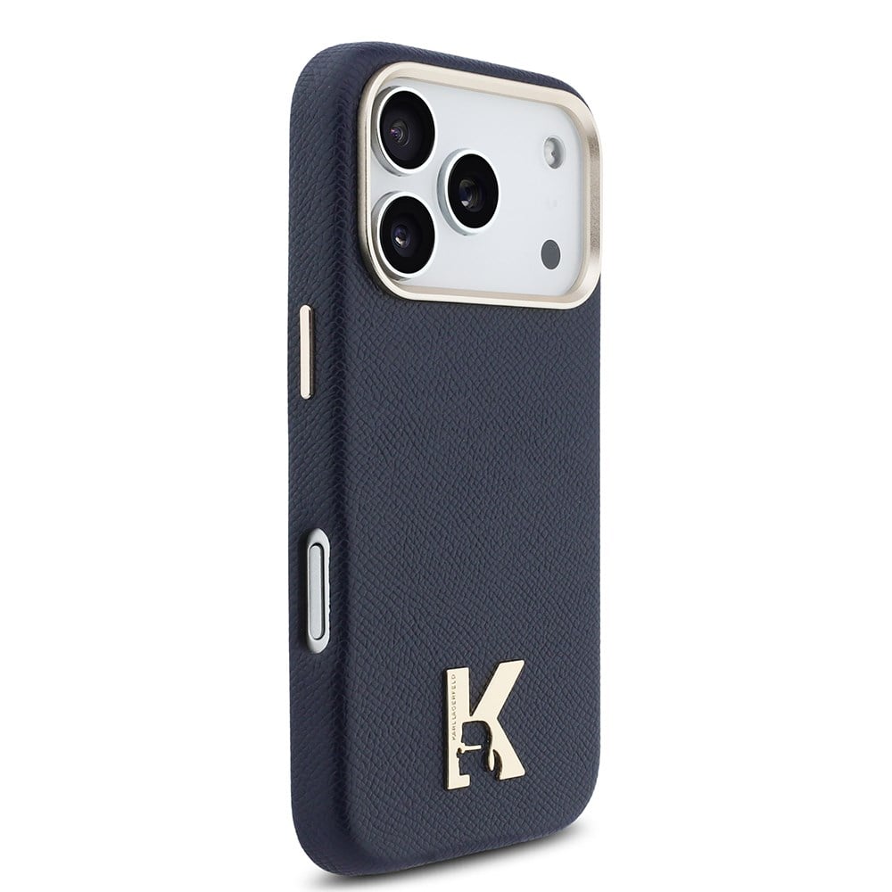 Apple iPhone 17 Pro Max Kılıf Karl Lagerfeld Orjinal Lisanslı M-safe Şarj Özellikli Gold Kamera Çerçeveli KHEAD Metal Logolu PU Deri Kapak