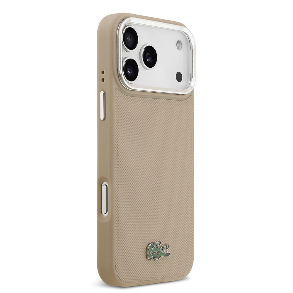 Apple iPhone 17 Pro Max Kılıf Lacoste Orjinal Lisanslı M-safe Şarj Özellikli PU Pike Desenli Standlı Metal Logolu Kapak