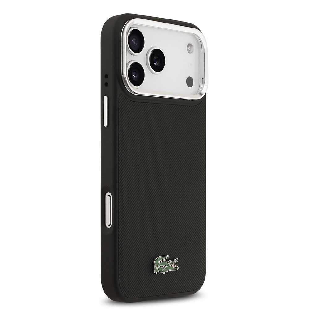 Apple iPhone 17 Pro Max Kılıf Lacoste Orjinal Lisanslı M-safe Şarj Özellikli PU Pike Desenli Standlı Metal Logolu Kapak
