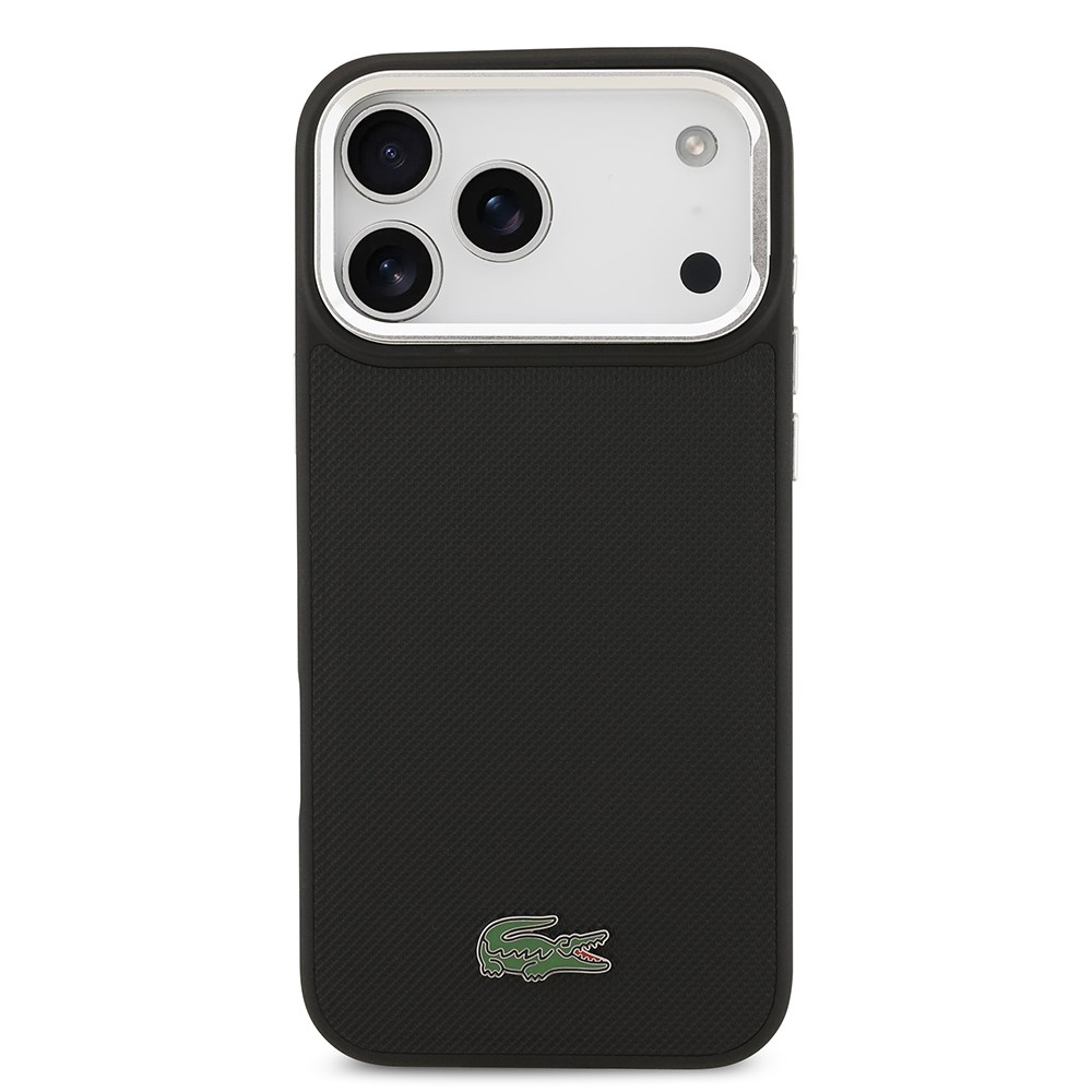 Apple iPhone 17 Pro Max Kılıf Lacoste Orjinal Lisanslı M-safe Şarj Özellikli PU Pike Desenli Standlı Metal Logolu Kapak