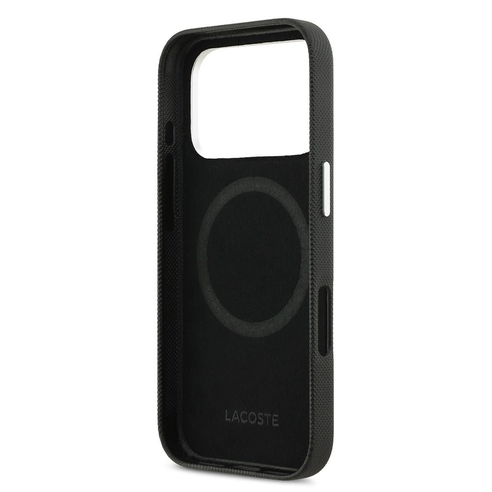 Apple iPhone 17 Pro Max Kılıf Lacoste Orjinal Lisanslı M-Safe Şarj Özellikli PVC Pike Desenli Arka Yüzey İkonik Timsah Dokuma Logolu Kapak