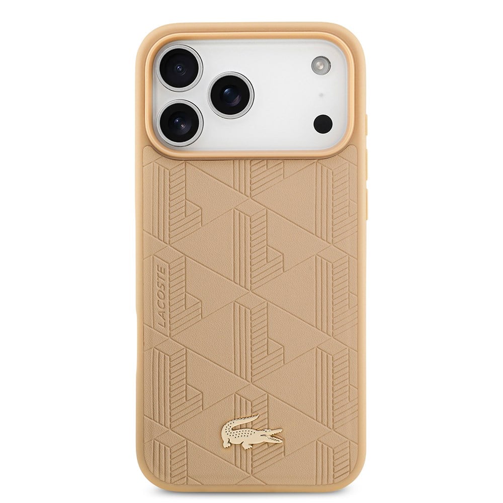 Apple iPhone 17 Pro Max Kılıf Lacoste Orjinal Lisanslı M-safe Şarj Özellikli PU Deri Tasarımlı Karışık Monogram Desenli Kapak