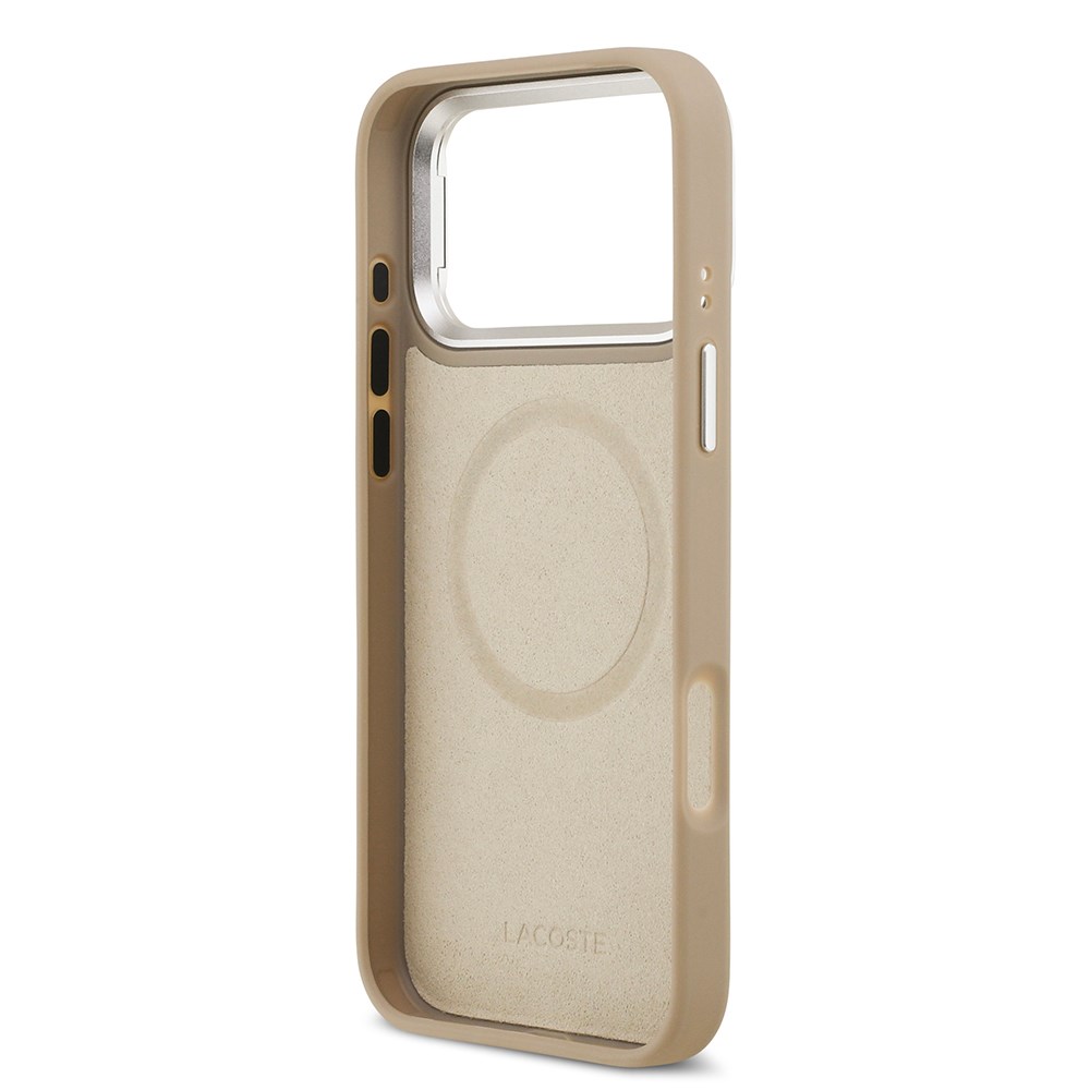 Apple iPhone 17 Pro Max Kılıf Lacoste Orjinal Lisanslı M-safe Şarj Özellikli PU Pike Desenli Standlı Metal Logolu Kapak