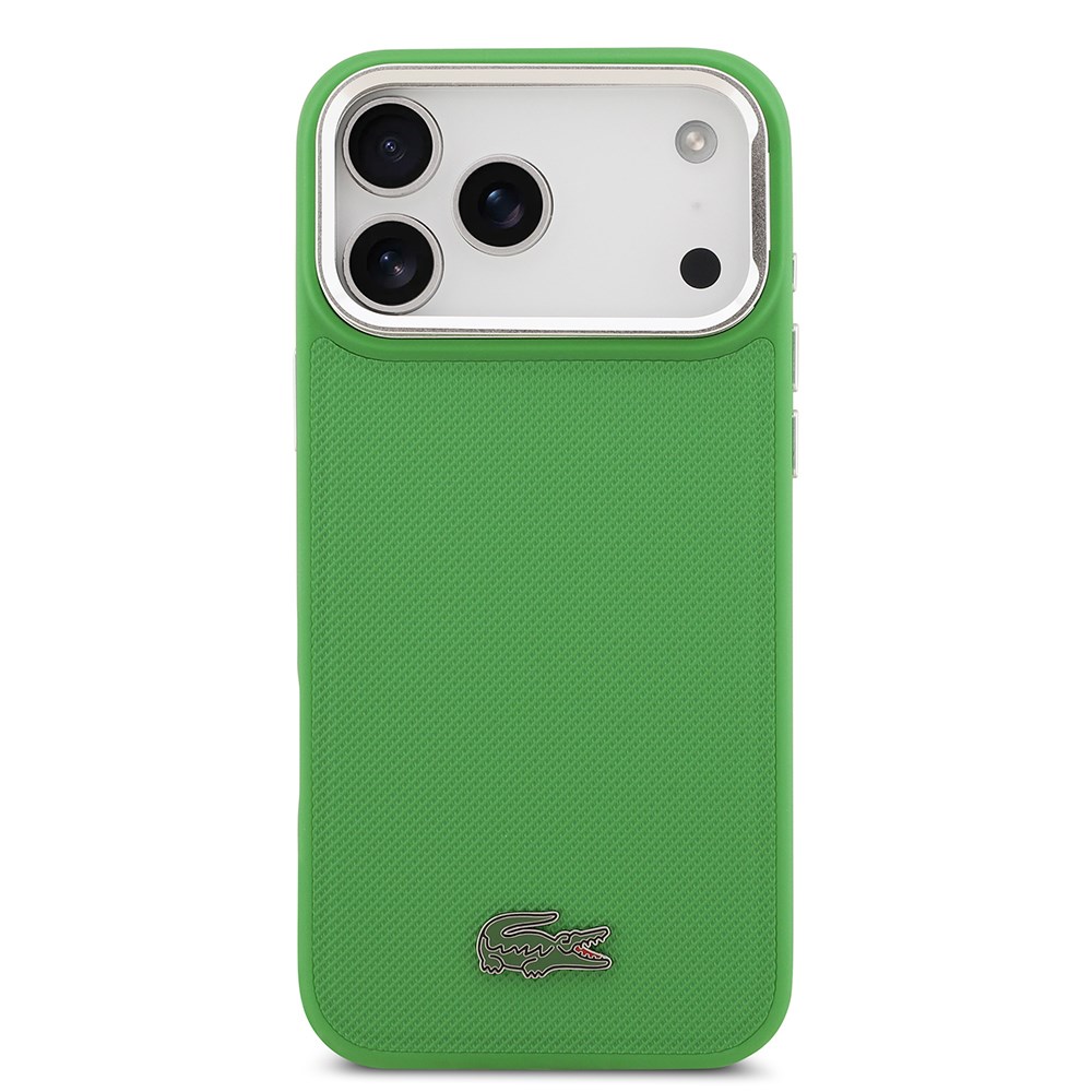 Apple iPhone 17 Pro Max Kılıf Lacoste Orjinal Lisanslı M-safe Şarj Özellikli PU Pike Desenli Standlı Metal Logolu Kapak