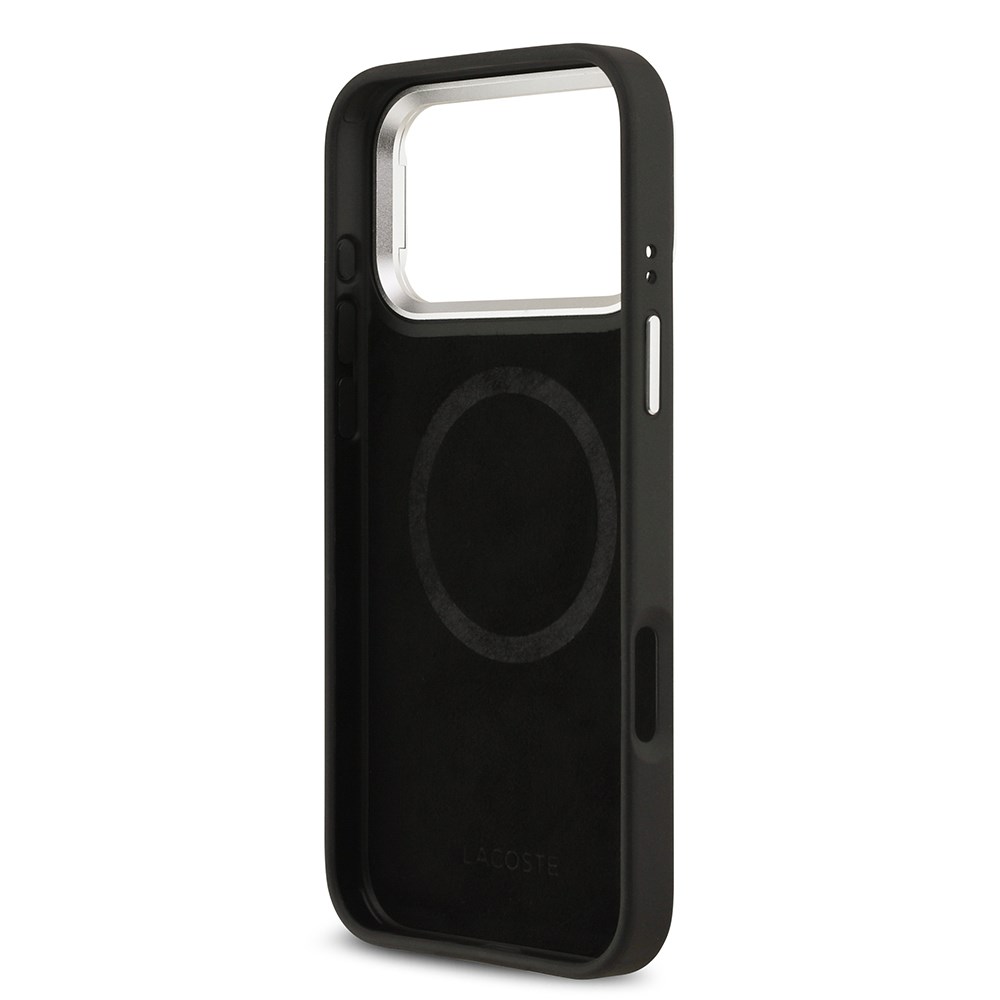 Apple iPhone 17 Pro Max Kılıf Lacoste Orjinal Lisanslı M-safe Şarj Özellikli PU Pike Desenli Standlı Metal Logolu Kapak