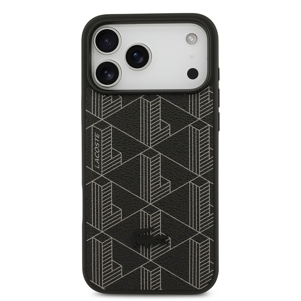 Apple iPhone 17 Pro Max Kılıf Lacoste Orjinal Lisanslı M-safe Şarj Özellikli PU Deri Tasarımlı Kartlıklı Karışık Monogram Desenli Kapak