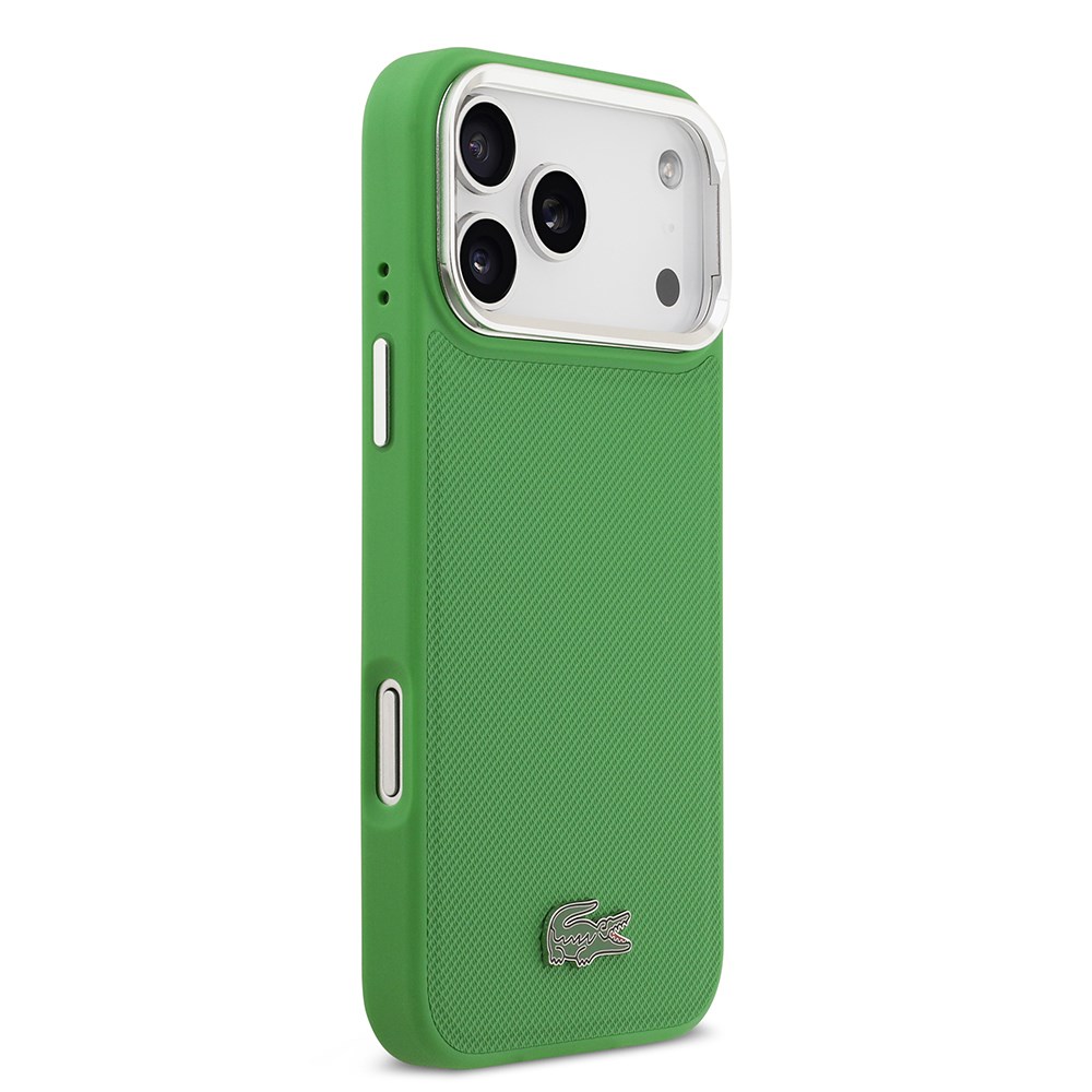 Apple iPhone 17 Pro Max Kılıf Lacoste Orjinal Lisanslı M-safe Şarj Özellikli PU Pike Desenli Standlı Metal Logolu Kapak