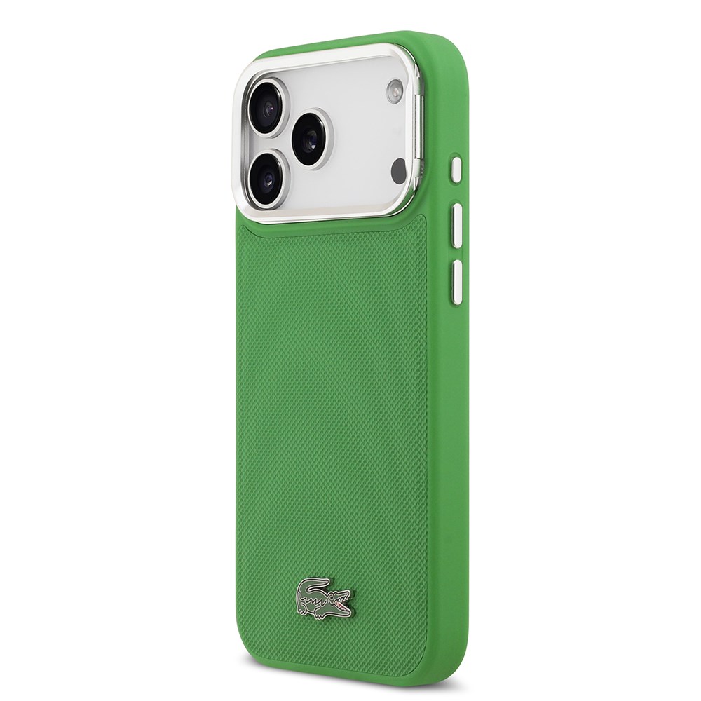 Apple iPhone 17 Pro Max Kılıf Lacoste Orjinal Lisanslı M-safe Şarj Özellikli PU Pike Desenli Standlı Metal Logolu Kapak