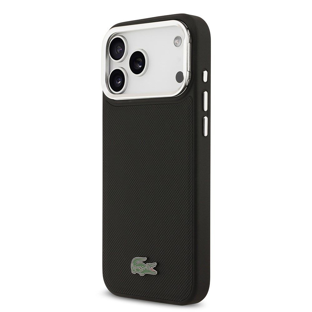 Apple iPhone 17 Pro Max Kılıf Lacoste Orjinal Lisanslı M-safe Şarj Özellikli PU Pike Desenli Standlı Metal Logolu Kapak