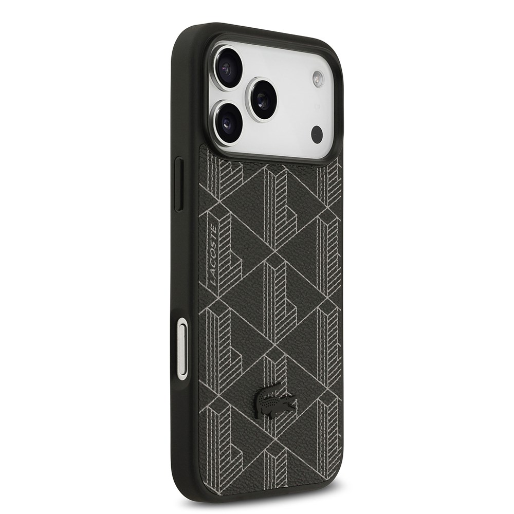 Apple iPhone 17 Pro Max Kılıf Lacoste Orjinal Lisanslı M-safe Şarj Özellikli PU Deri Tasarımlı Kartlıklı Karışık Monogram Desenli Kapak