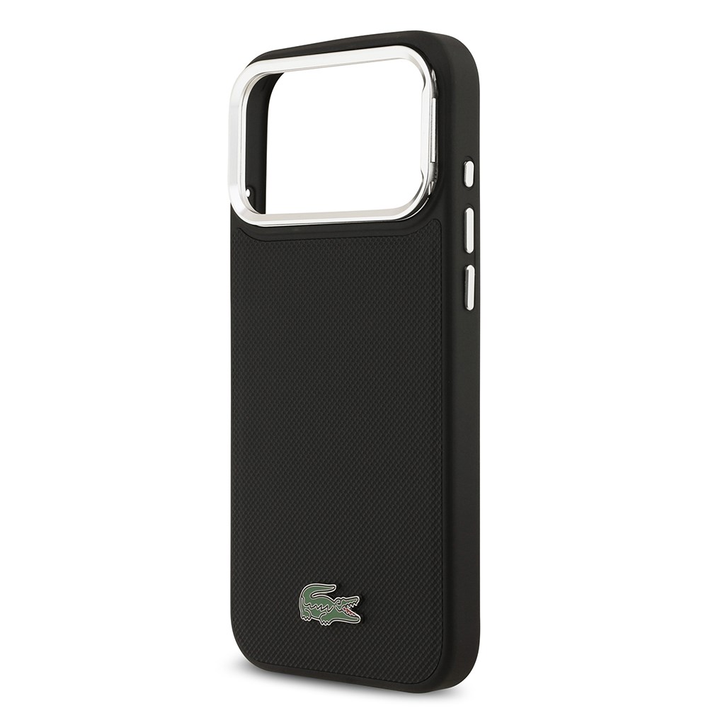 Apple iPhone 17 Pro Max Kılıf Lacoste Orjinal Lisanslı M-safe Şarj Özellikli PU Pike Desenli Standlı Metal Logolu Kapak