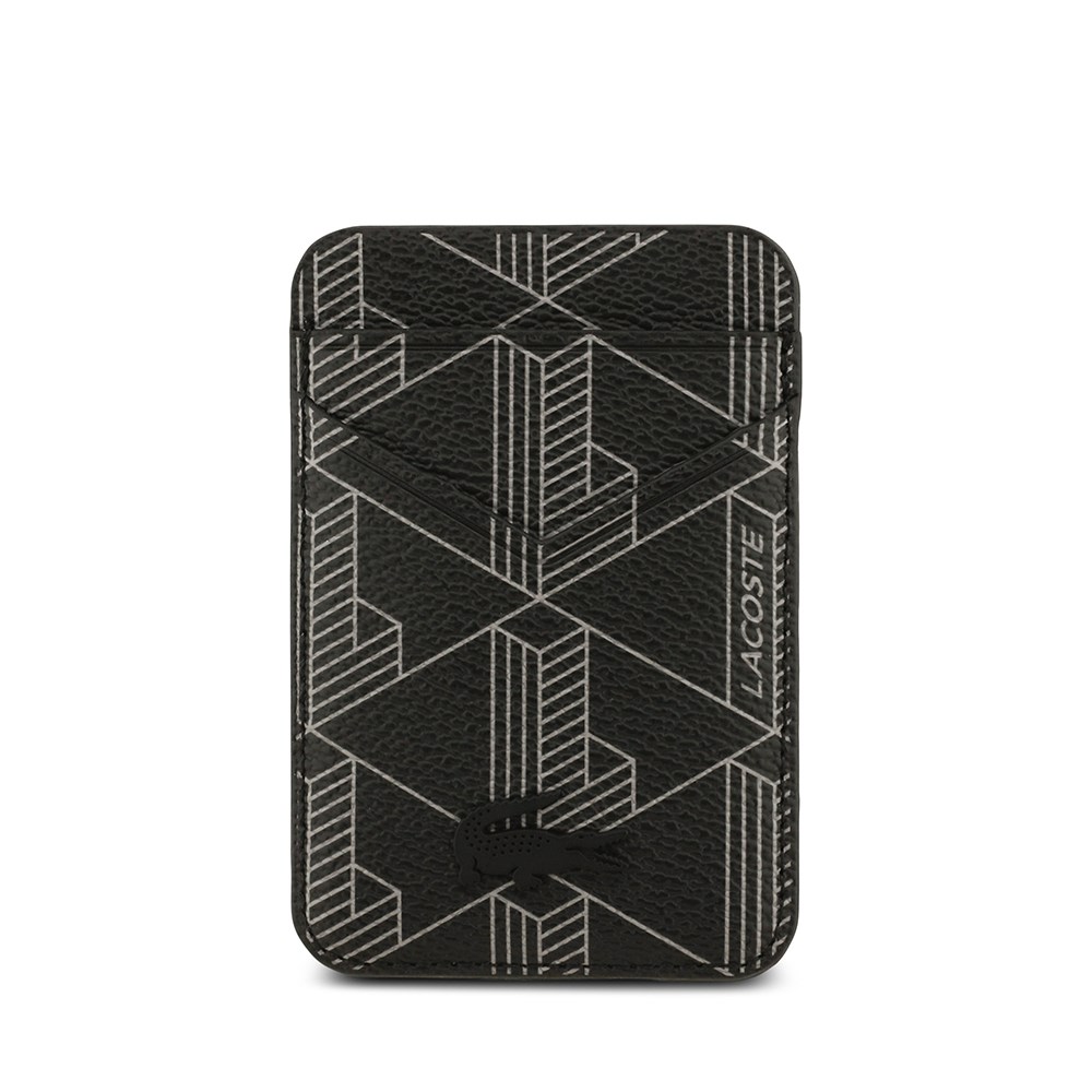 Apple iPhone 17 Pro Max Kılıf Lacoste Orjinal Lisanslı M-safe Şarj Özellikli PU Deri Tasarımlı Kartlıklı Karışık Monogram Desenli Kapak