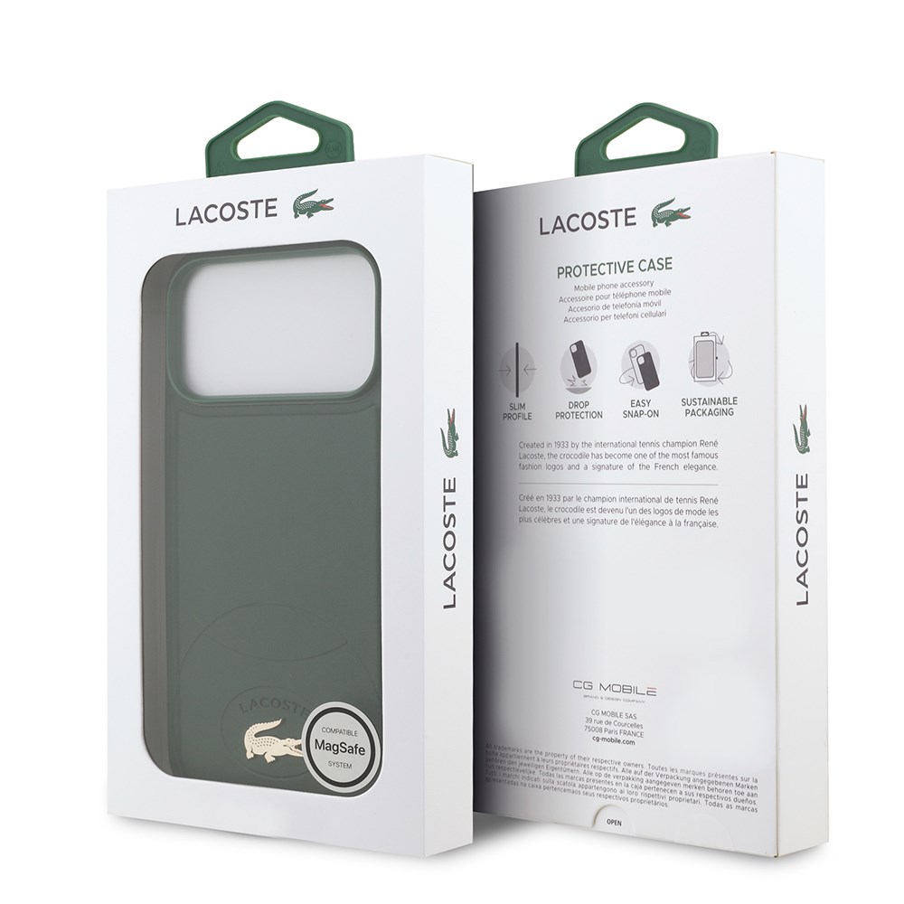 Apple iPhone 17 Pro Max Kılıf Lacoste Orjinal Lisanslı M-safe Şarj Özellikli PU Deri Tasarımlı Metal Logolu Kapak