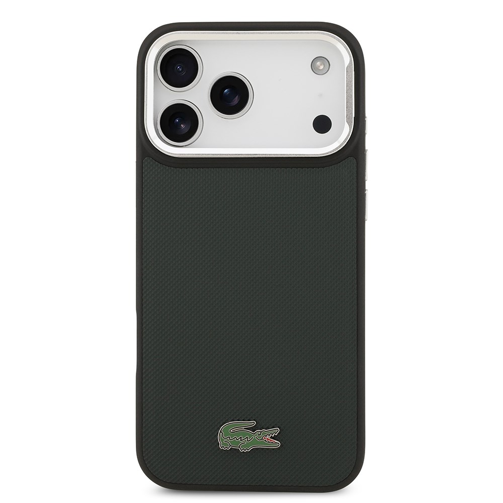 Apple iPhone 17 Pro Max Kılıf Lacoste Orjinal Lisanslı M-safe Şarj Özellikli PU Pike Desenli Standlı Metal Logolu Kapak