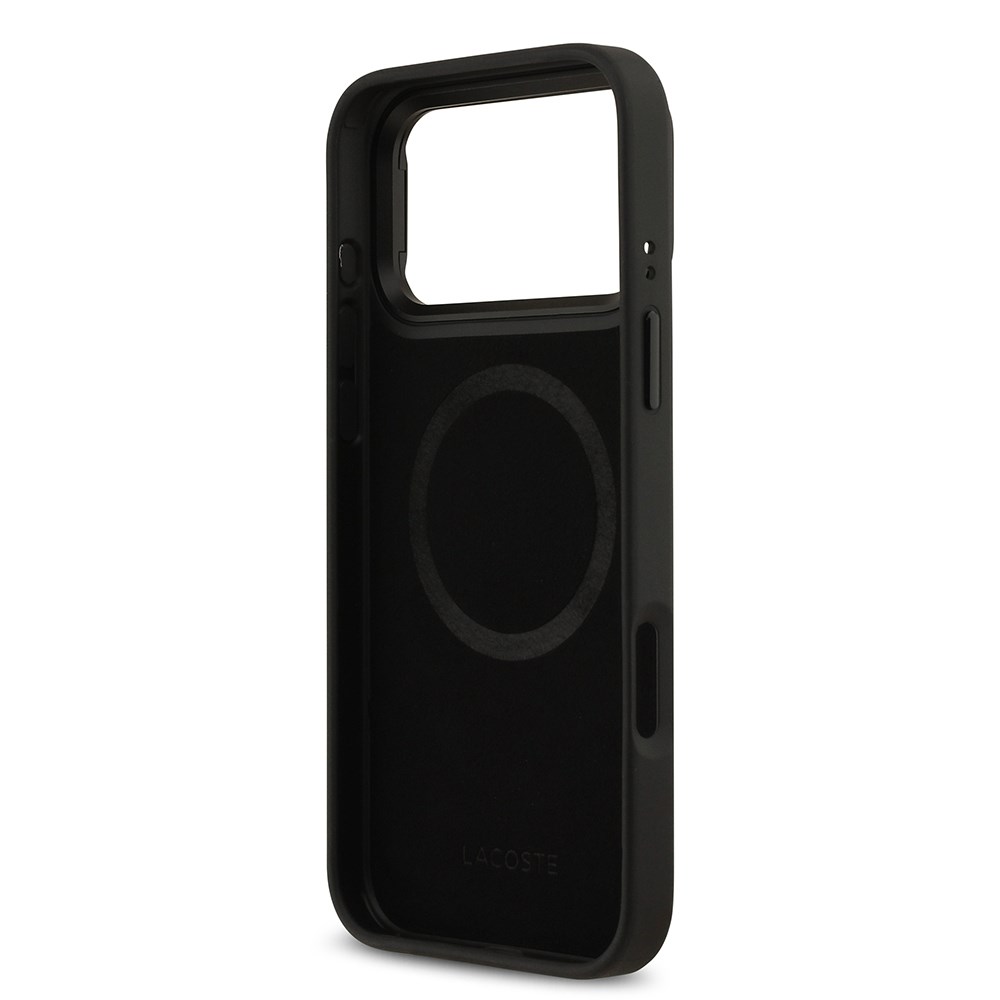 Apple iPhone 17 Pro Max Kılıf Lacoste Orjinal Lisanslı M-safe Şarj Özellikli Standlı PU Deri Karışık Monogram Desenli Kapak