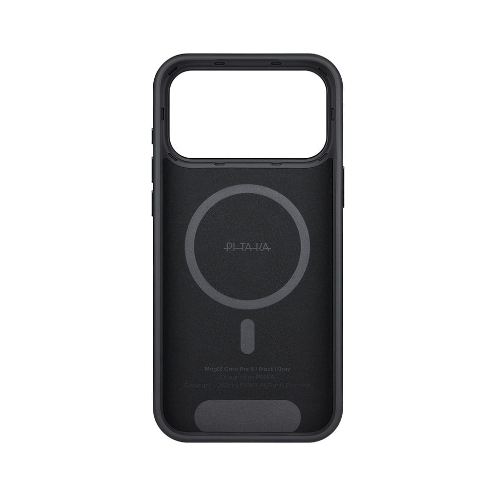 Apple iPhone 17 Pro Max Kılıf M-safe Şarj Özellikli 1500D Aramid Fiber Pitaka Military-Grade Classic Serisi Black-Grey Twill Kapak
