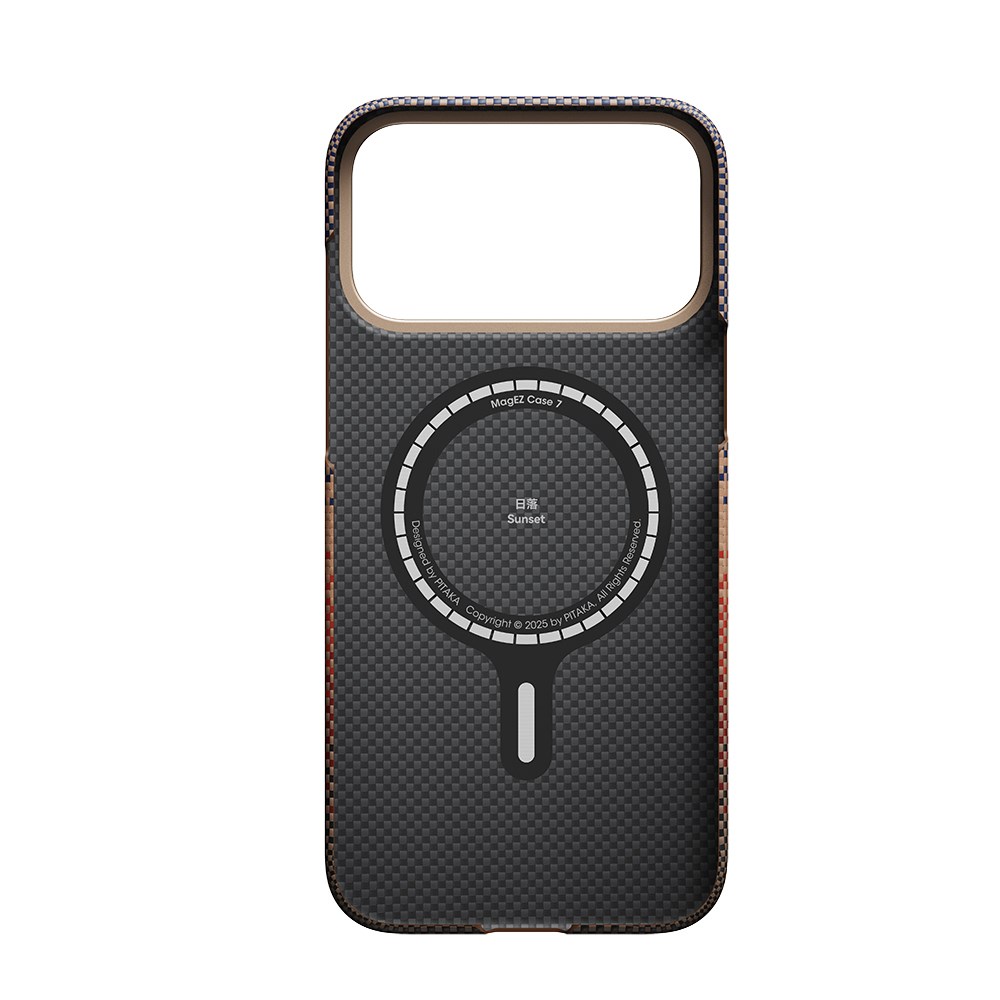 Apple iPhone 17 Pro Max Kılıf M-safe Şarj Özellikli Aramid Fiber Pitaka Tactile Woven Sunset-Moonrise Serisi Kapak