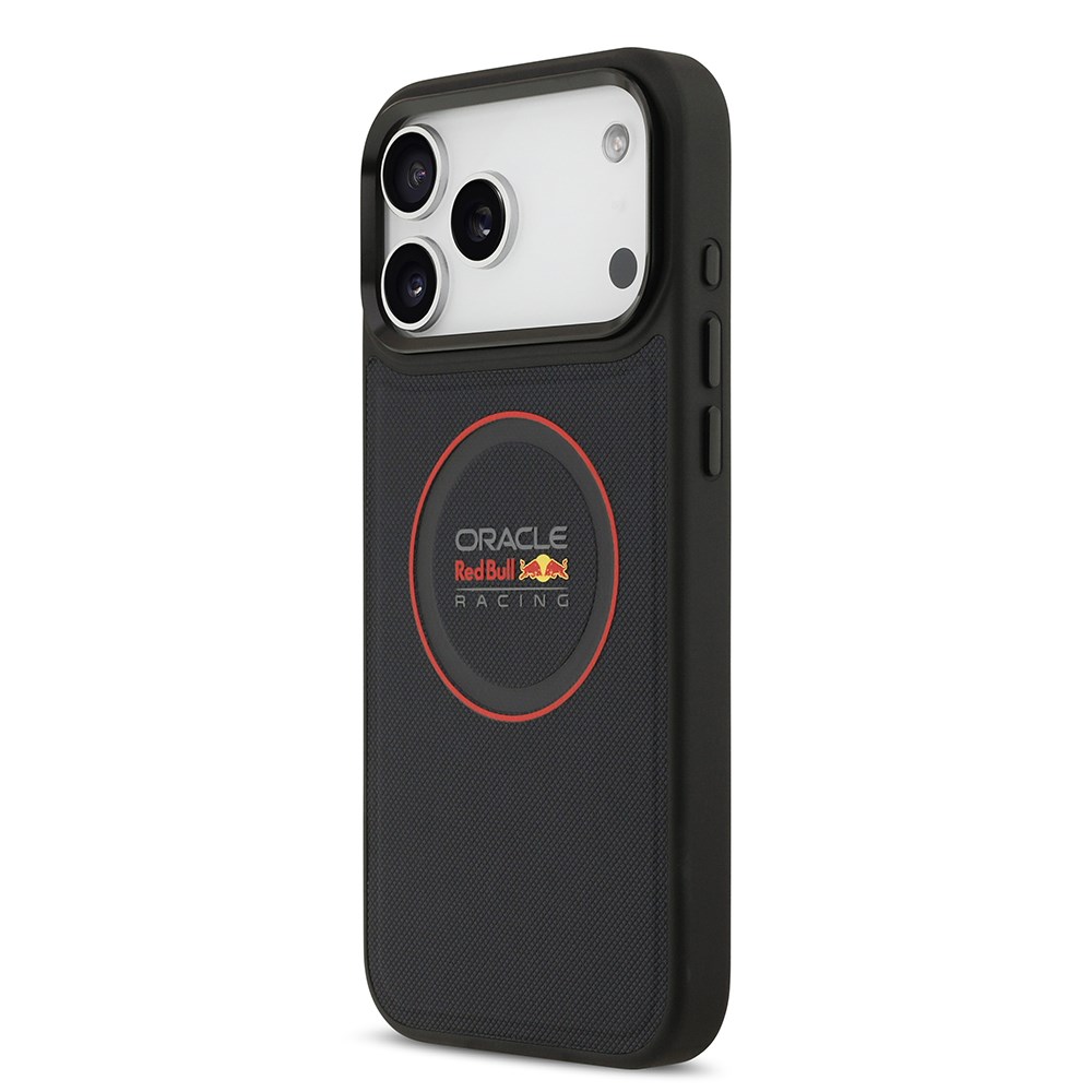 Apple iPhone 17 Pro Max Kılıf Redbull Orjinal Lisanslı M-safe Şarj Özellikli Kırmızı Halka ve Logo Kabartmalı PU Deri Kapak