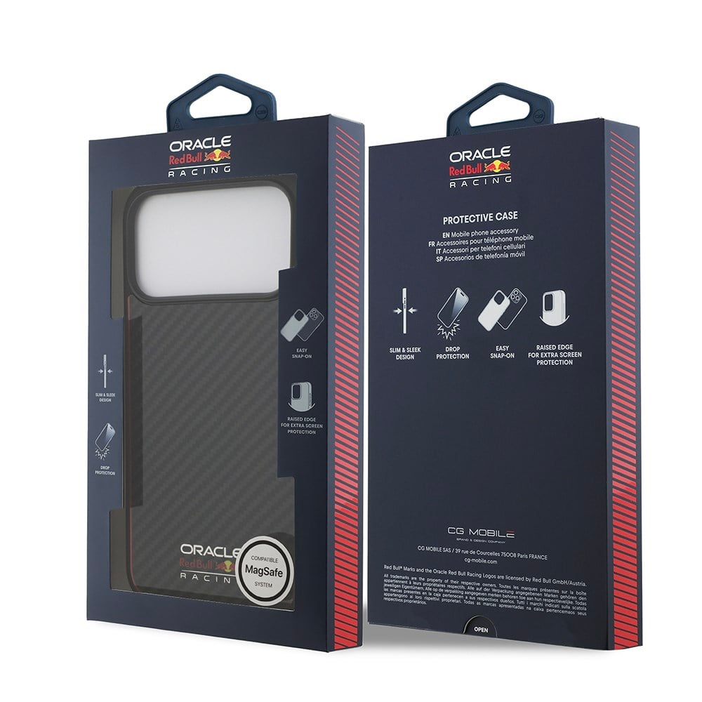 Apple iPhone 17 Pro Max Kılıf Redbull Orjinal Lisanslı M-safe Şarj Özellikli Karbon Fiber Parlayan Logolu Kapak