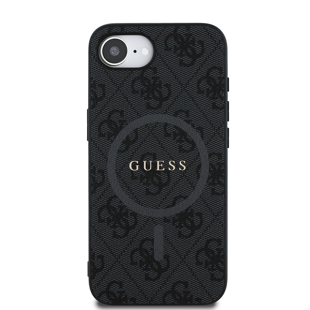 Apple iPhone 17E Kılıf Guess Orjinal Lisanslı M-safe Şarj Özellikli PU Halkalı 4G Desenli Yazı Logolu Kapak