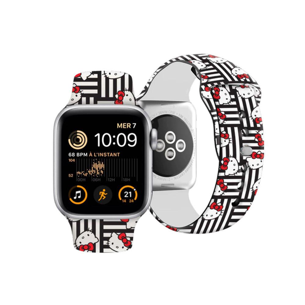 Apple Watch 40mm Hello Kitty Orjinal Lisanslı Çizgiler & Kitty Silikon Kordon