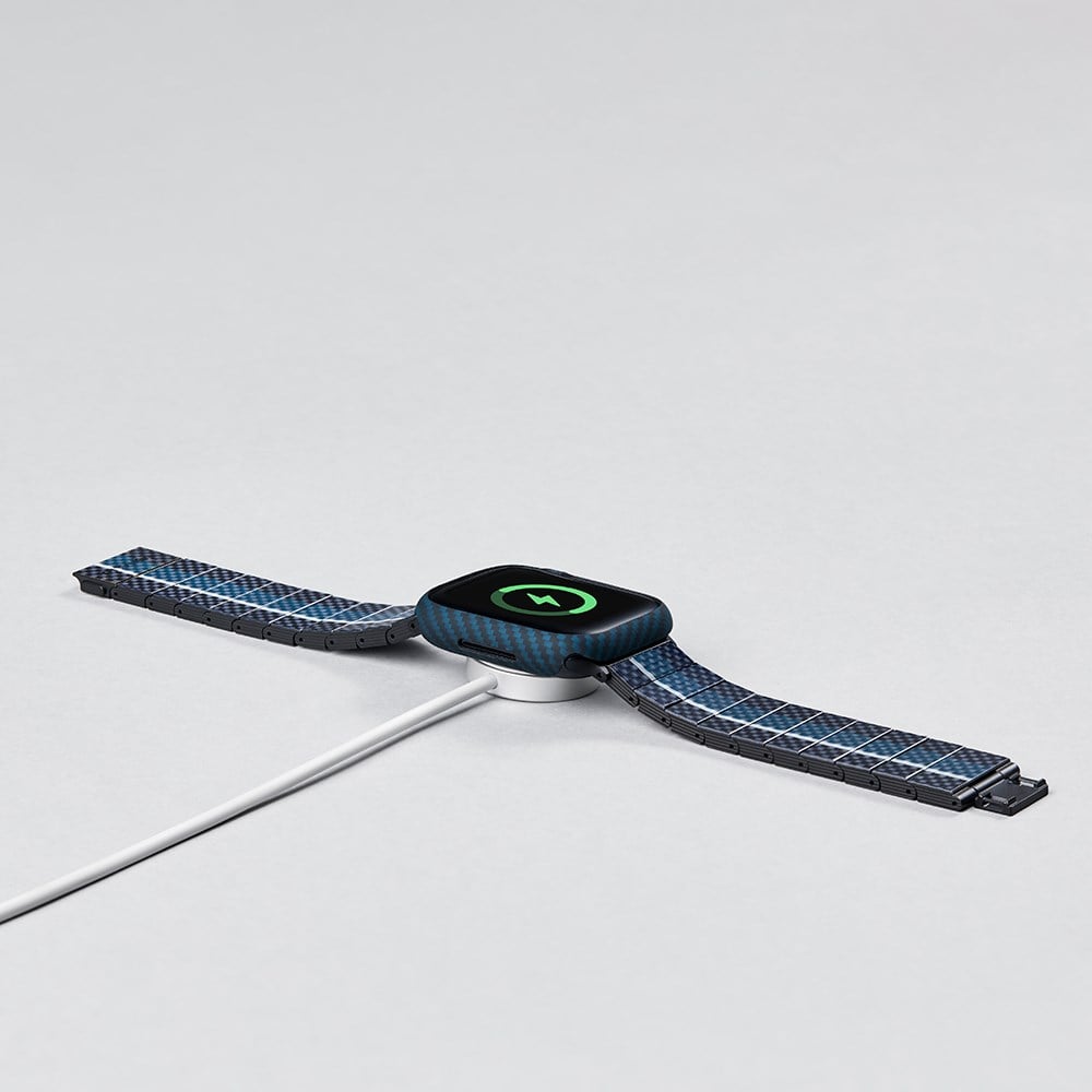 Apple Watch 7 45mm 600D Aramid Fiber Classic Serisi Black-Blue Twill Kasa Koruyucu Pitaka Air Case