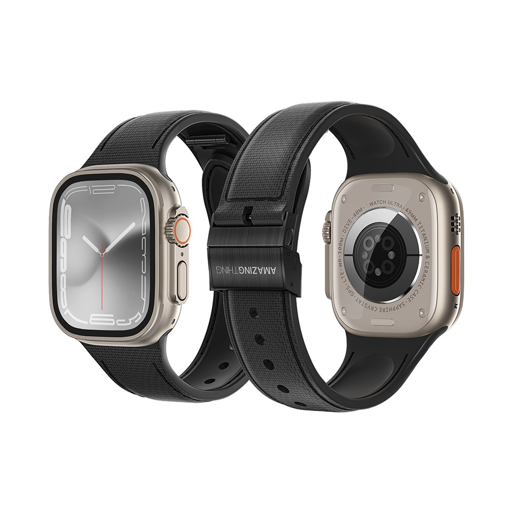 Apple Watch 7 45mm Amazingthing Titan Swift Deri Dokulu Silikon Kordon