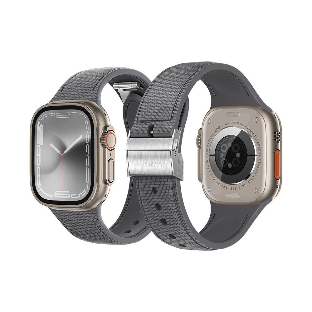 Apple Watch 7 45mm Amazingthing Titan Swift Deri Dokulu Silikon Kordon
