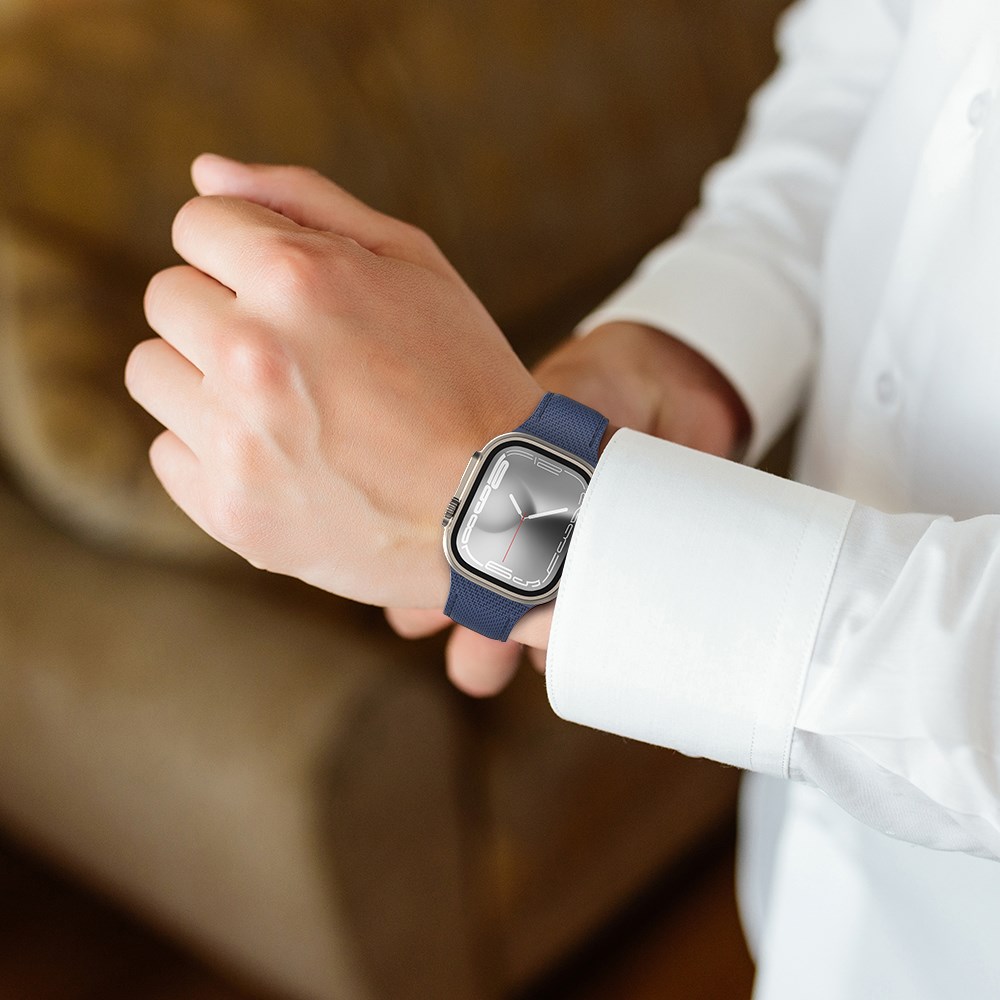 Apple Watch 7 45mm Amazingthing Titan Swift Deri Dokulu Silikon Kordon