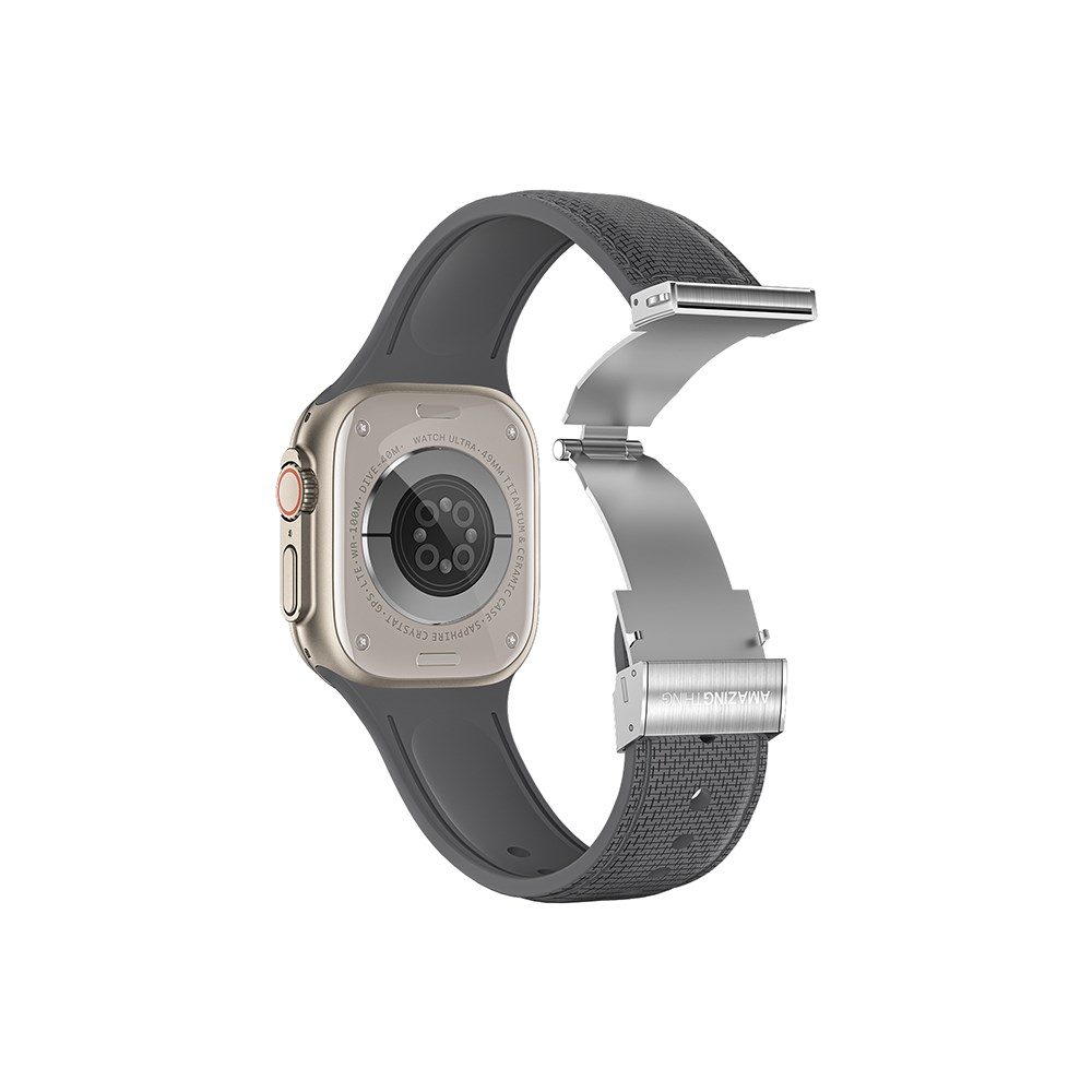 Apple Watch 7 45mm Amazingthing Titan Swift Deri Dokulu Silikon Kordon
