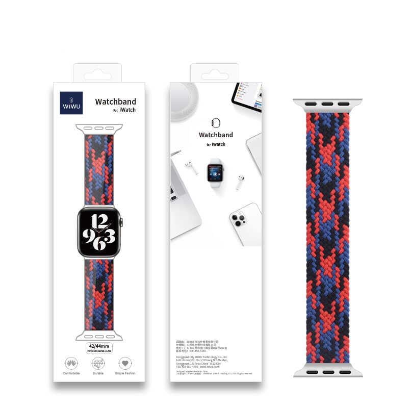 Apple Watch Ultra 49mm Kordon Wiwu Braided Solo Loop Contrast Color Medium Strap Kayış