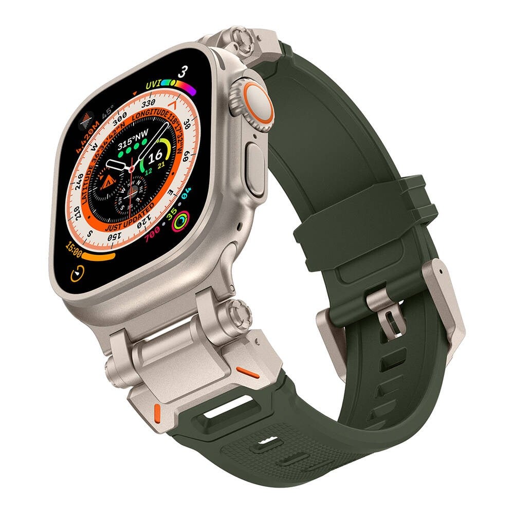 Apple Watch Ultra 49mm Zore KRD-101 Titanyum Metal Başlıklı Silikon Kordon