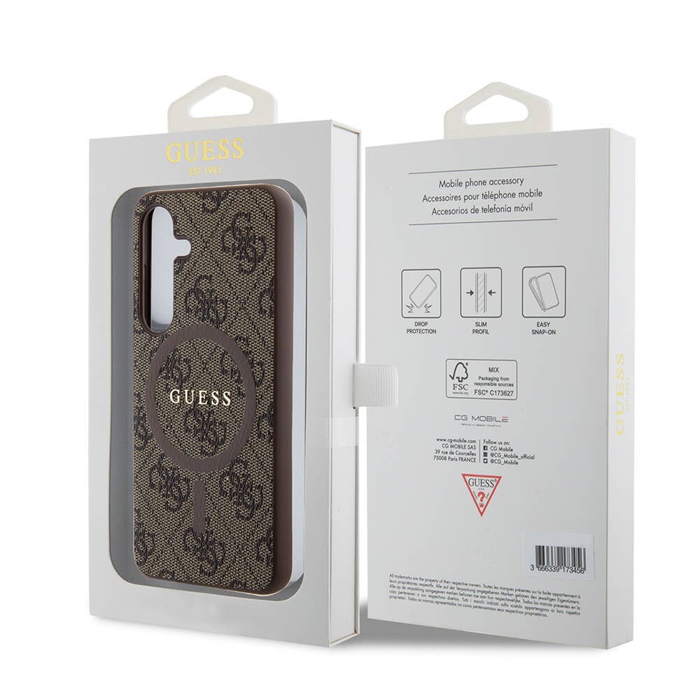 Galaxy S24 Kılıf Guess Orjinal Lisanslı M-safe Şarj Özellikli PU Halkalı 4G Desenli Yazı Logolu Kapak