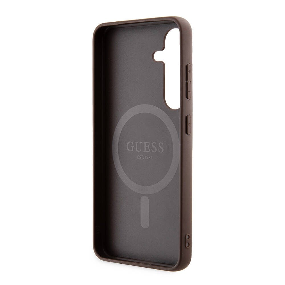 Galaxy S24 Kılıf Guess Orjinal Lisanslı M-safe Şarj Özellikli PU Halkalı 4G Desenli Yazı Logolu Kapak