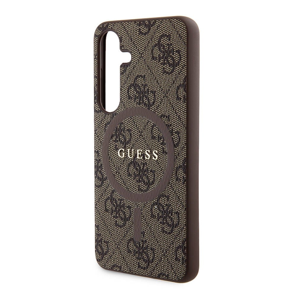 Galaxy S24 Kılıf Guess Orjinal Lisanslı M-safe Şarj Özellikli PU Halkalı 4G Desenli Yazı Logolu Kapak