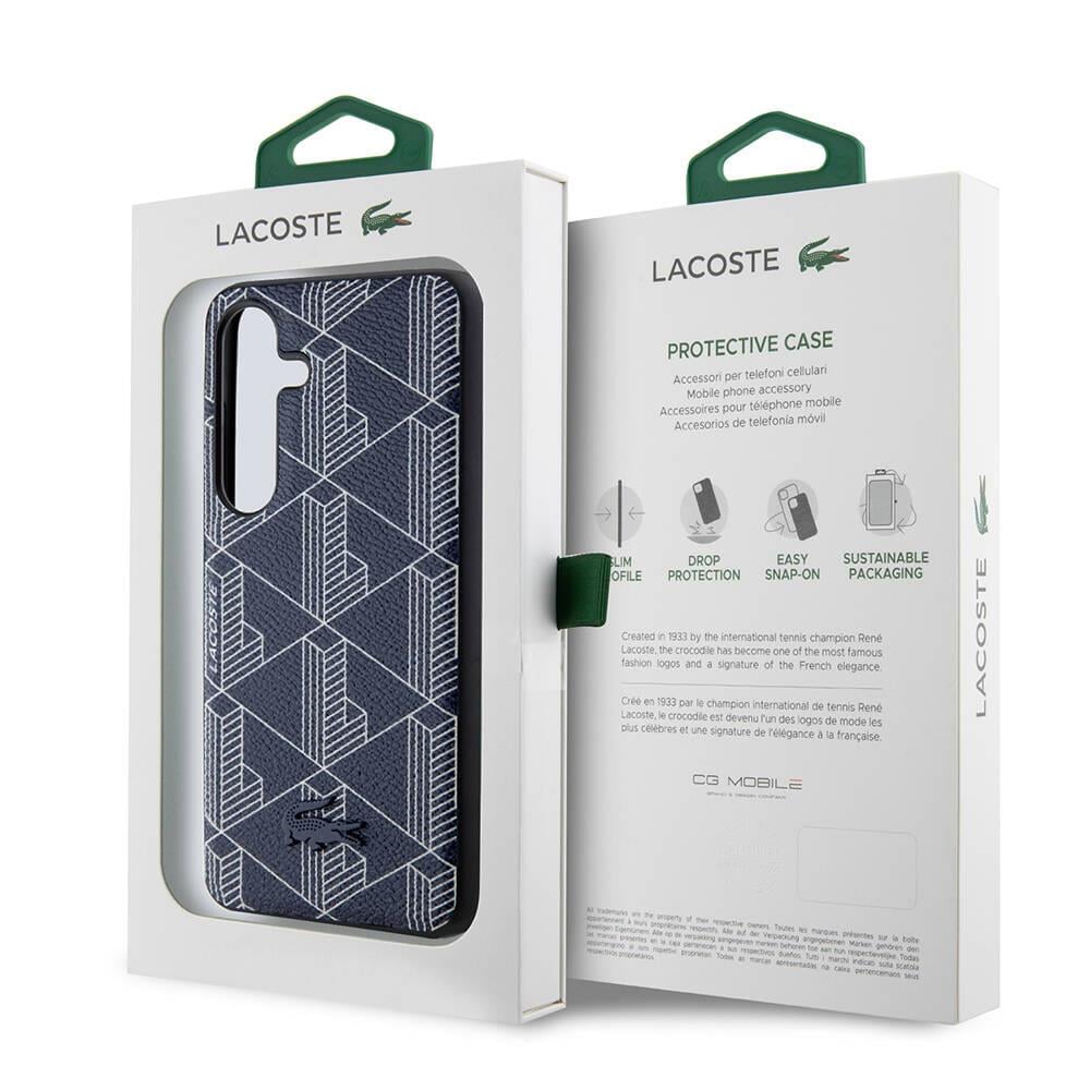 Galaxy S24 Kılıf Lacoste Orjinal Lisanslı M-safe Şarj Özellikli PU Deri Görünümlü Karışık Monogram Desenli Kapak