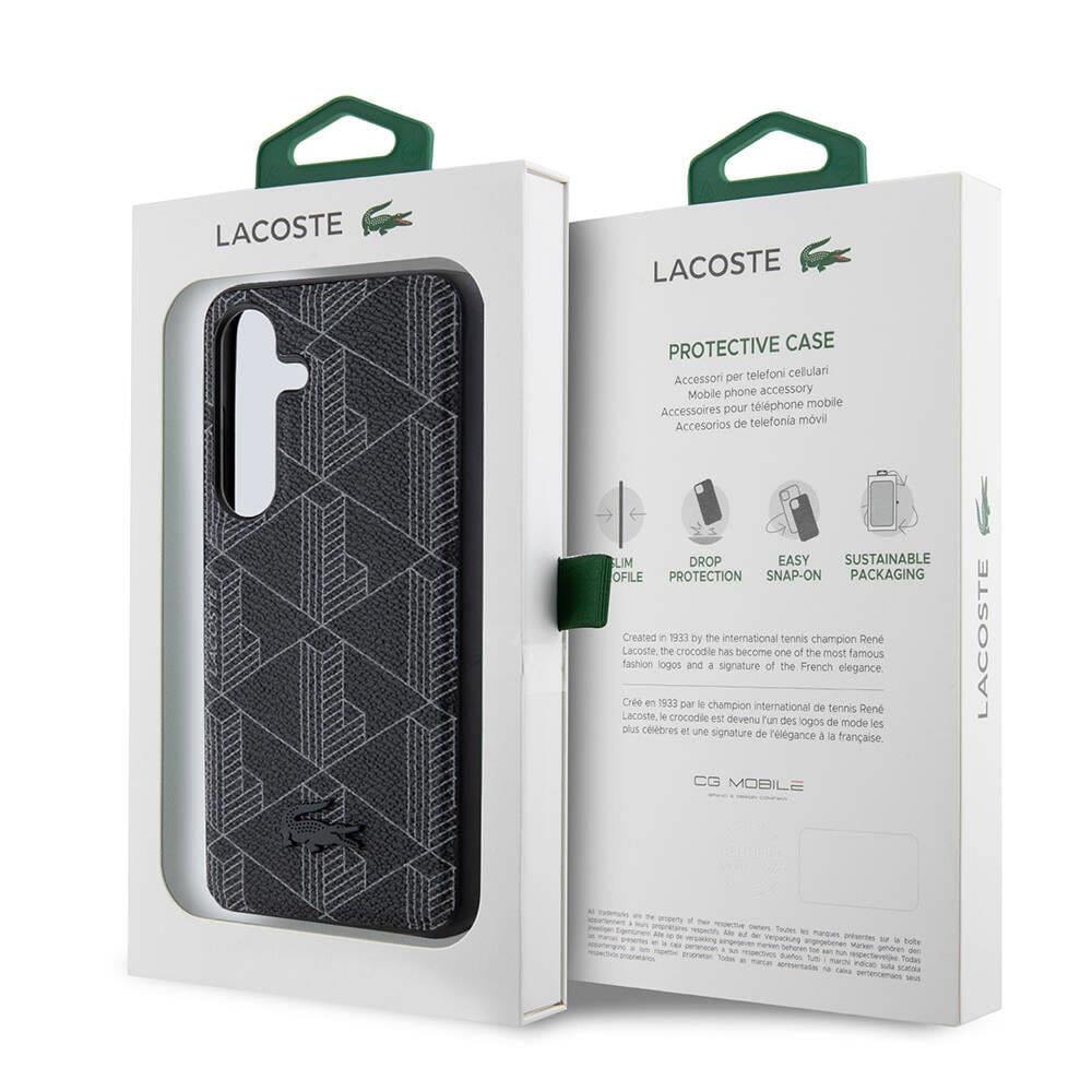 Galaxy S24 Kılıf Lacoste Orjinal Lisanslı M-safe Şarj Özellikli PU Deri Görünümlü Karışık Monogram Desenli Kapak