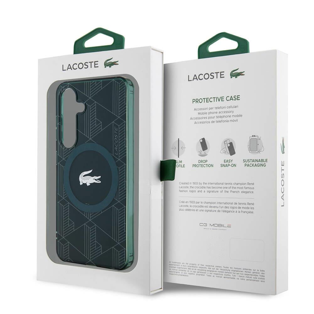 Galaxy S24 Kılıf Lacoste Orjinal Lisanslı M-safe Şarj Özellikli Çift Katmanlı Timsah Logolu Blend Monogram Kapak