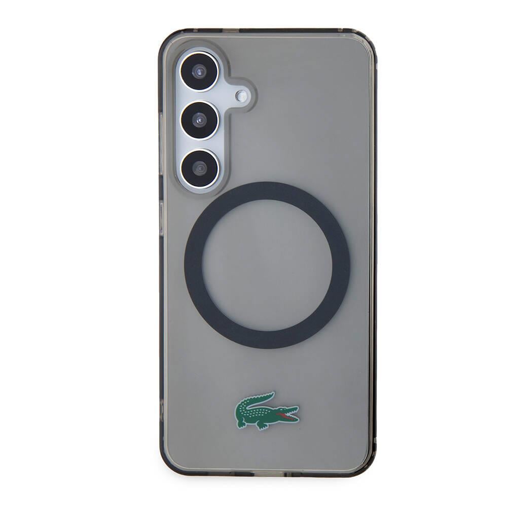 Galaxy S24 Kılıf Lacoste Orjinal Lisanslı M-safe Şarj Özellikli Transparan Timsah Logo Baskılı Kapak