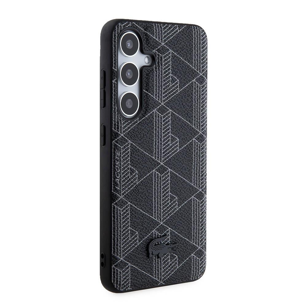 Galaxy S24 Kılıf Lacoste Orjinal Lisanslı M-safe Şarj Özellikli PU Deri Görünümlü Karışık Monogram Desenli Kapak