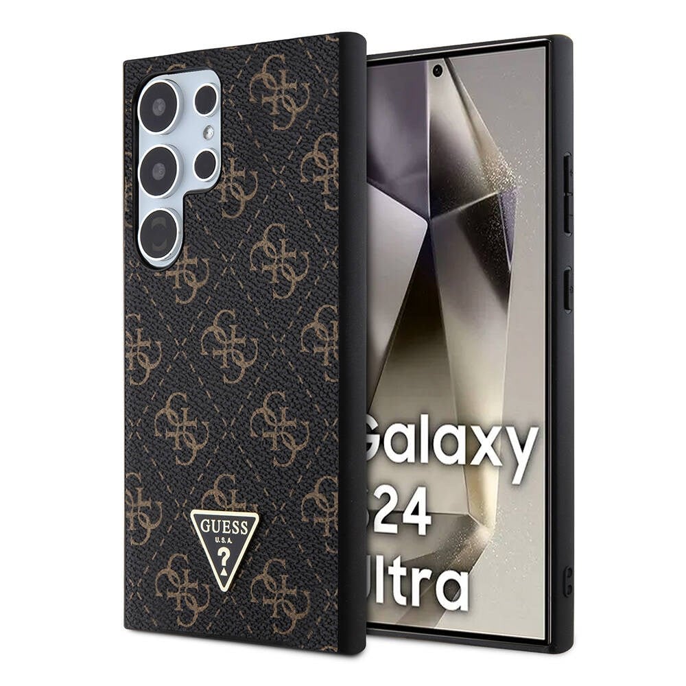 Galaxy S24 Ultra Kılıf Guess Orjinal Lisanslı PU Üçgen Logo 4G Desenli Kapak