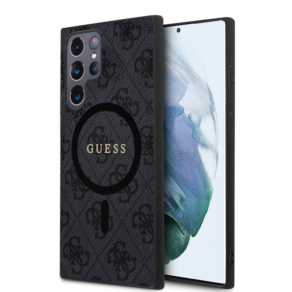 Galaxy S24 Ultra Kılıf Guess Orjinal Lisanslı M-safe Şarj Özellikli PU Halkalı 4G Desenli Yazı Logolu Kapak
