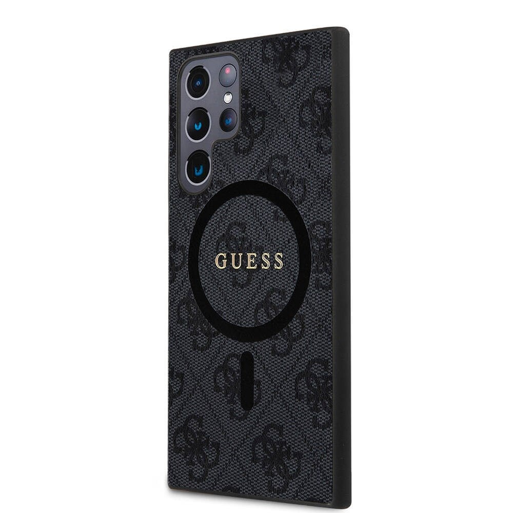 Galaxy S24 Ultra Kılıf Guess Orjinal Lisanslı M-safe Şarj Özellikli PU Halkalı 4G Desenli Yazı Logolu Kapak