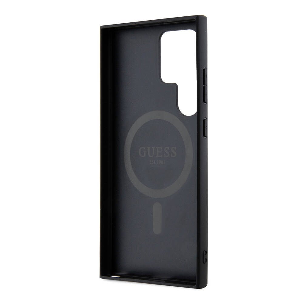 Galaxy S24 Ultra Kılıf Guess Orjinal Lisanslı M-safe Şarj Özellikli PU Halkalı 4G Desenli Yazı Logolu Kapak