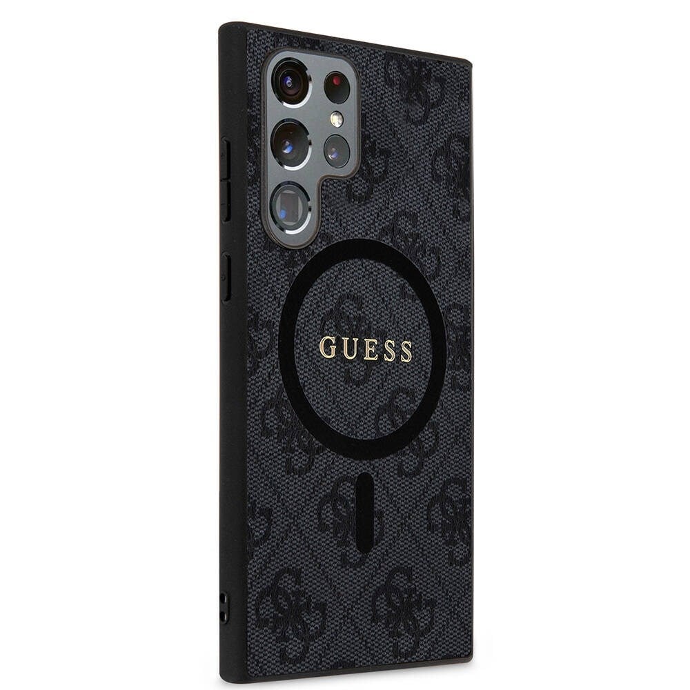 Galaxy S24 Ultra Kılıf Guess Orjinal Lisanslı M-safe Şarj Özellikli PU Halkalı 4G Desenli Yazı Logolu Kapak