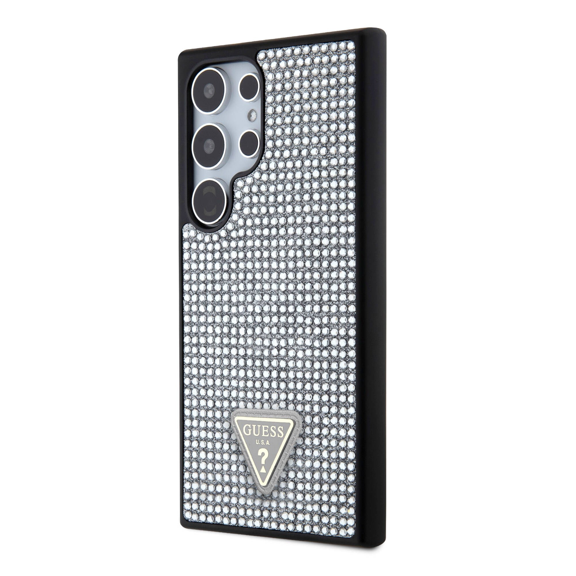 Galaxy S24 Ultra Kılıf Guess Orjinal Lisanslı Taşlı Arka Yüzey Üçgen Logolu Kapak