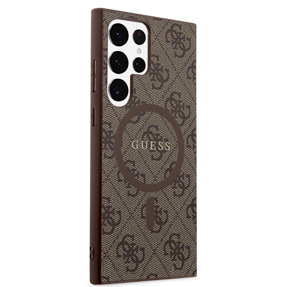 Galaxy S24 Ultra Kılıf Guess Orjinal Lisanslı M-safe Şarj Özellikli PU Halkalı 4G Desenli Yazı Logolu Kapak