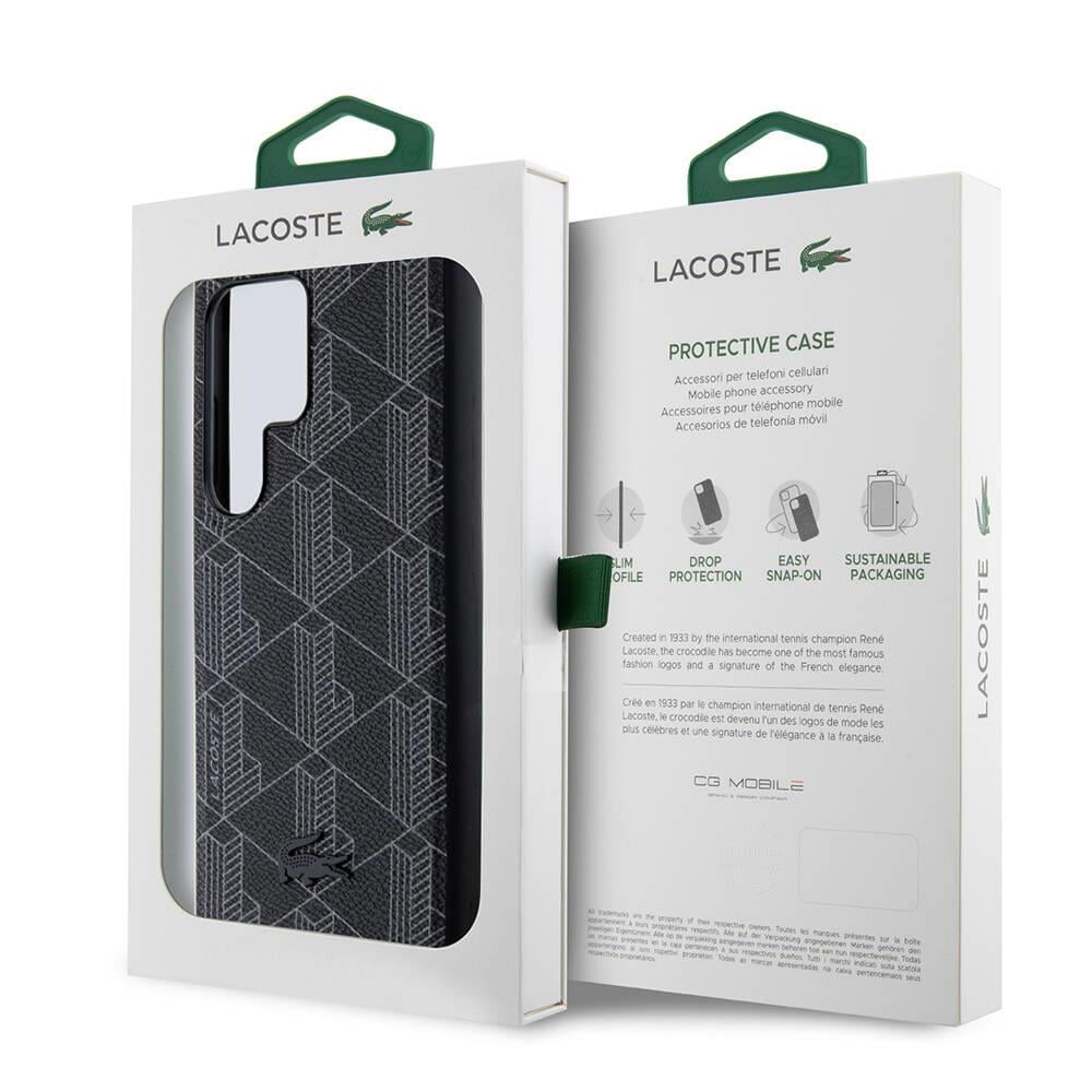 Galaxy S24 Ultra Kılıf Lacoste Orjinal Lisanslı M-safe Şarj Özellikli PU Deri Görünümlü Karışık Monogram Desenli Kapak