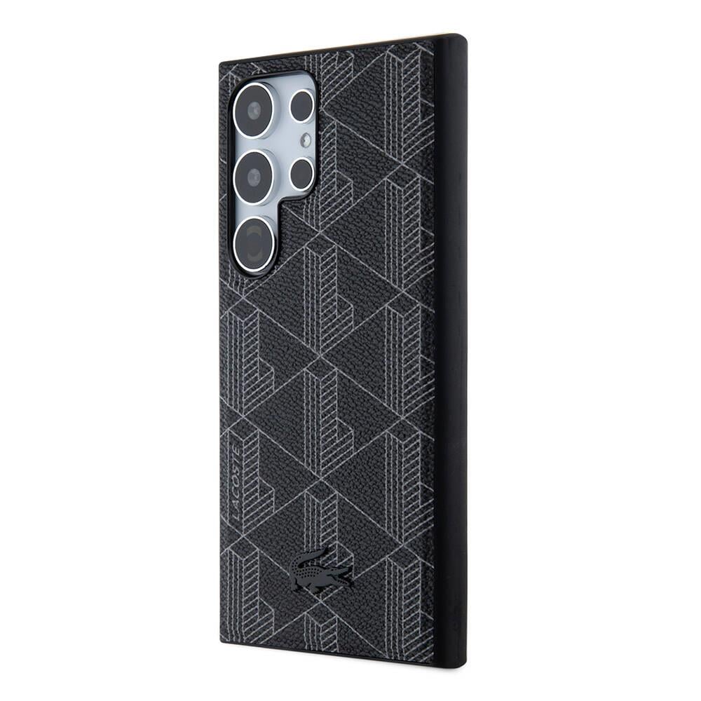 Galaxy S24 Ultra Kılıf Lacoste Orjinal Lisanslı M-safe Şarj Özellikli PU Deri Görünümlü Karışık Monogram Desenli Kapak
